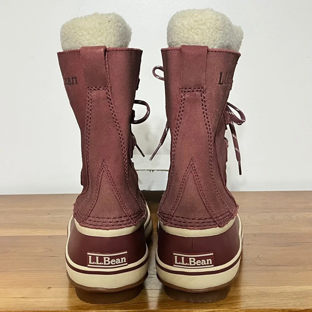 LL Bean Womens Wildcat Boots Burgundy Wine Fleece Lined Snow Duck Boots 9 284882